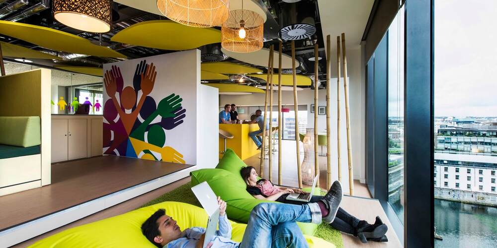 Employees Working On Beanbags