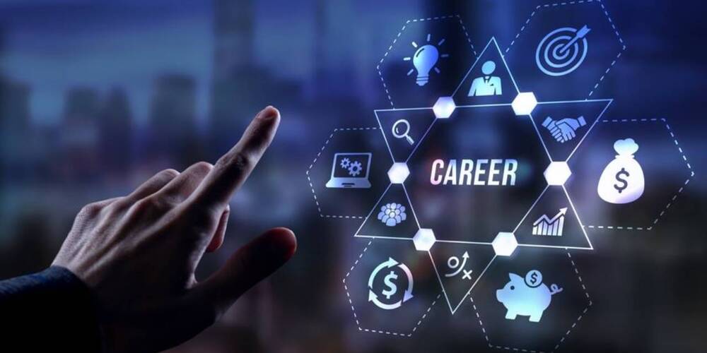 finger pointing at career on screen